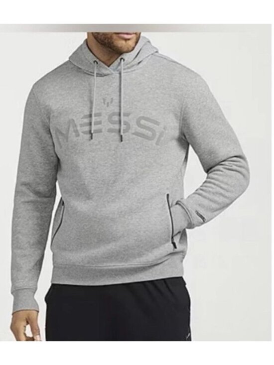 Messi Other - Messi Men's L Gray Pullover Hoodie Graphic Print Long Sleeve Logo Pocket Hooded